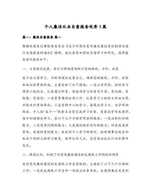 个人廉洁从业自查报告优秀3篇