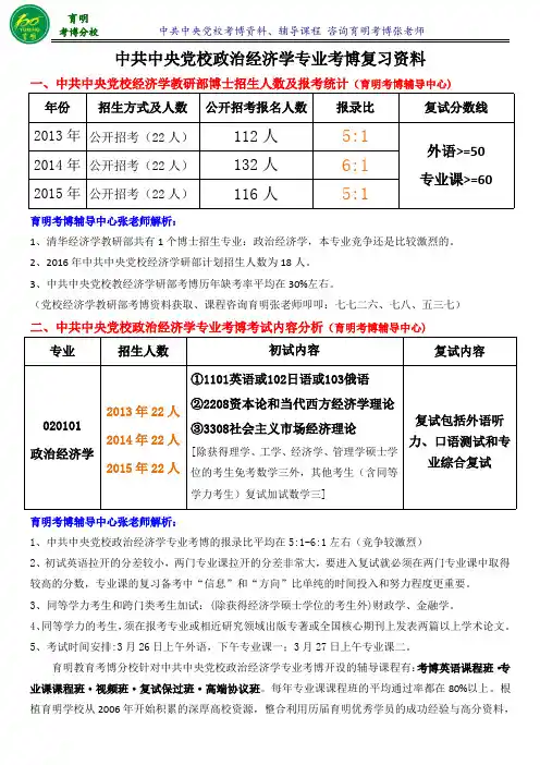 中央党校政治经济学考博考试重点-育明考博