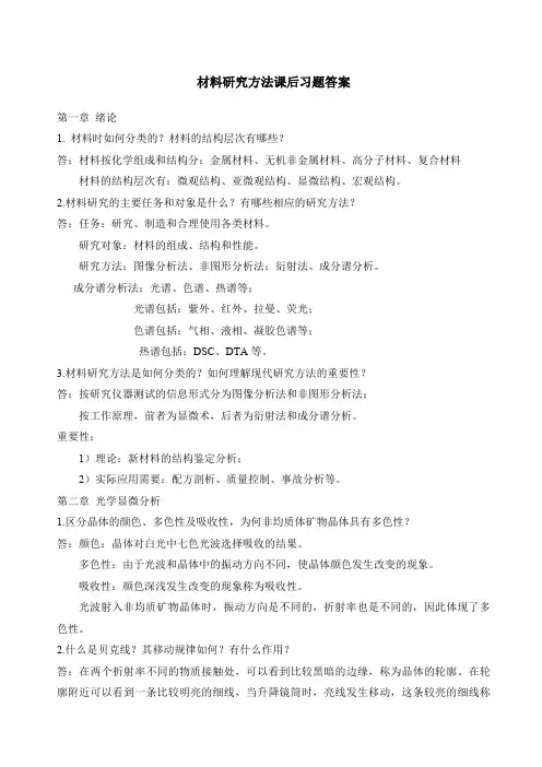 材料研究方法课后习题答案