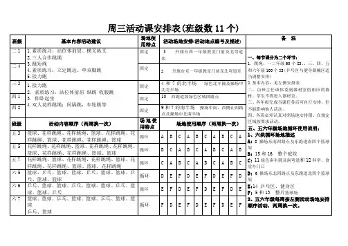 周三活动课安排表班级数11个