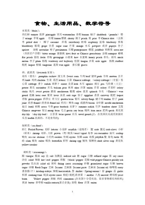 食物生活用品数学符号