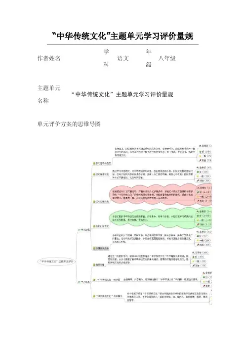 初中语文《中华传统文化》单元评价思维导图及评价量规