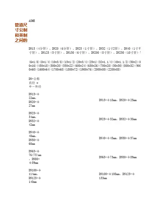管径DN和DE尺寸表