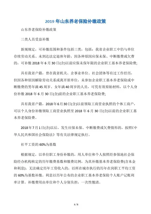 2019年山东养老保险补缴政策