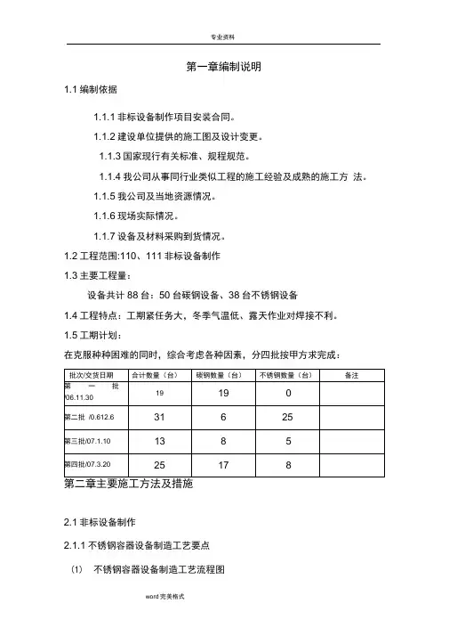 非标设备制作工程施工设计方案