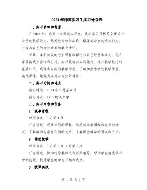 2024年师范实习生实习计划表