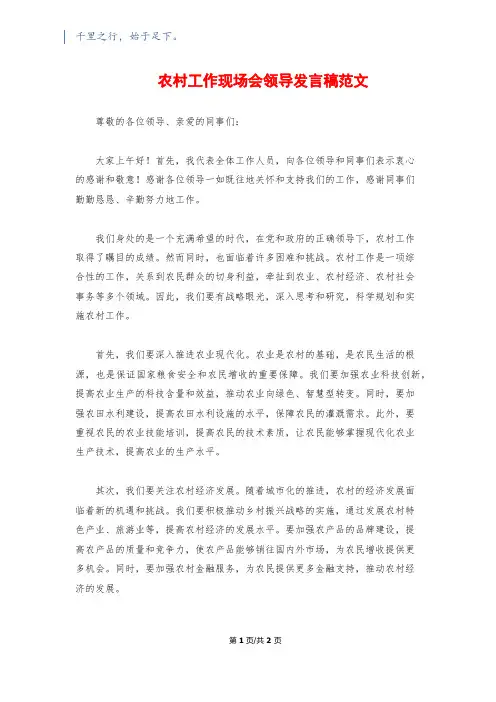 农村工作现场会领导发言稿范文