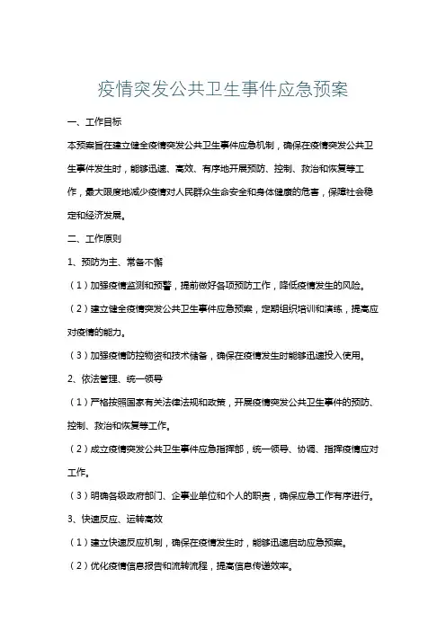 疫情突发公共卫生事件应急预案