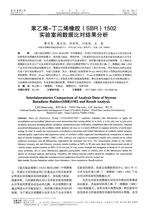 苯乙烯-丁二烯橡胶(SBR)1502实验室间数据比对结果分析