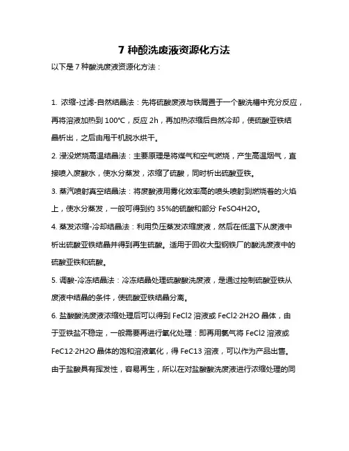 7种酸洗废液资源化方法