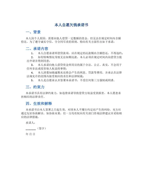 本人自愿欠钱承诺书