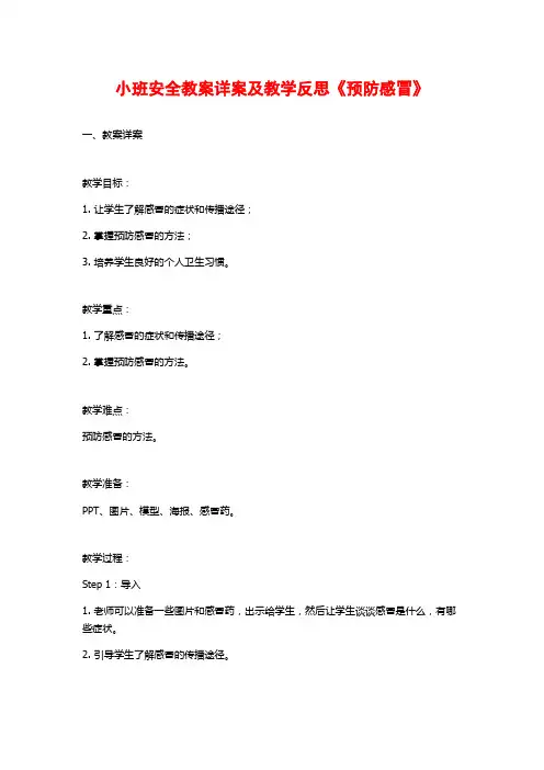 小班安全教案详案及教学反思《预防感冒》