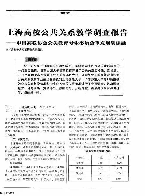 上海高校公共关系教学调查报告——中国高教协会公关教育专业委员会重点规划课题