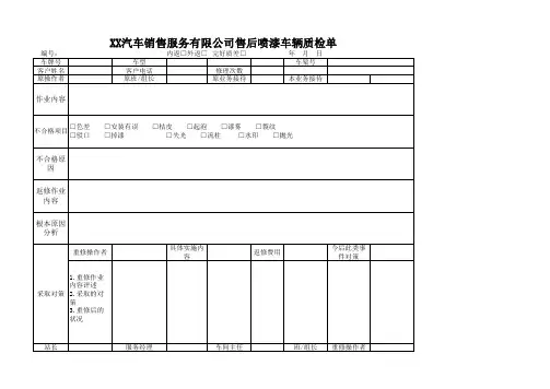 汽车4S店售后喷漆质检单