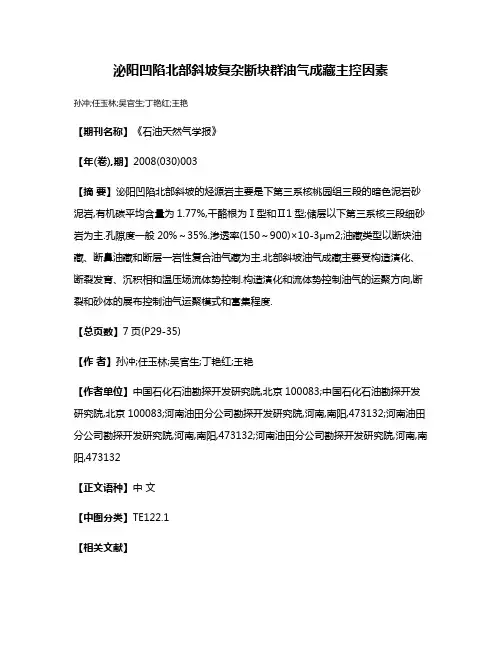 泌阳凹陷北部斜坡复杂断块群油气成藏主控因素