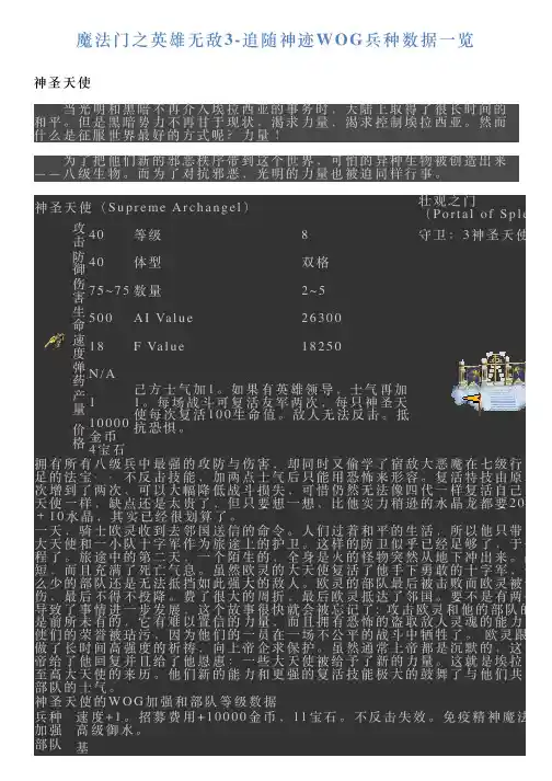 魔法门之英雄无敌3追随神迹WOG兵种数据一览