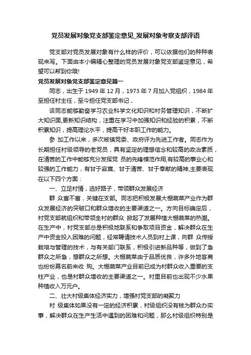 党员发展对象党支部鉴定意见_发展对象考察支部评语