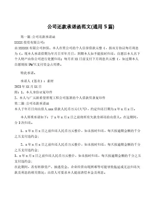 公司还款承诺函范文(通用5篇)