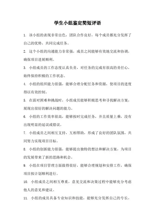 学生小组鉴定简短评语
