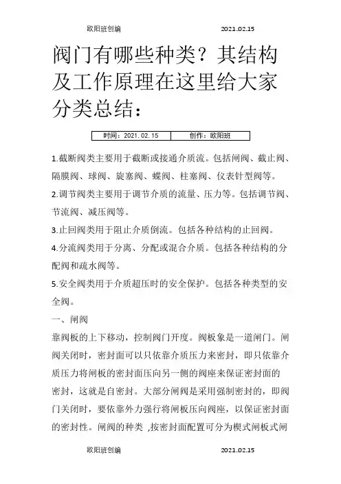 十五种常用阀门结构及工作原理(带示意图)之欧阳班创编