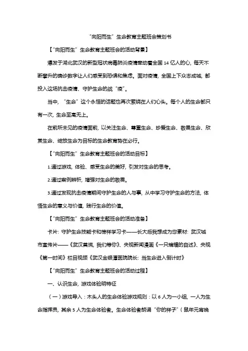 “向阳而生”生命教育主题班会策划书