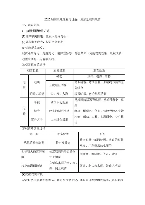 2020届高三地理复习讲解：旅游景观的欣赏