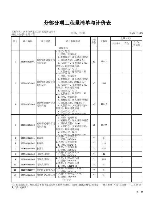 (甲方清单)病房楼通风空调(基于这个为准)