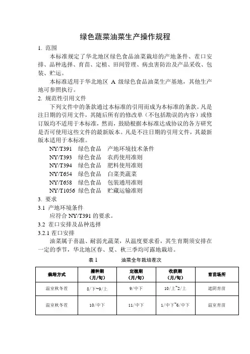绿色蔬菜油菜生产操作规程
