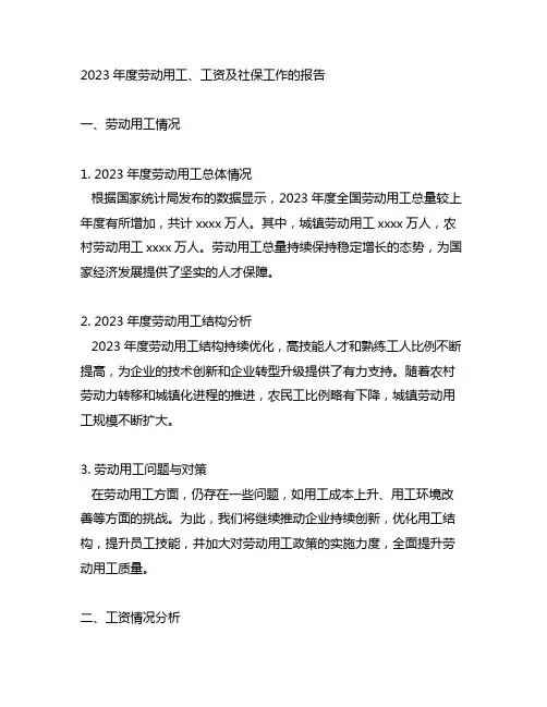 2023年度劳动用工、工资及社保工作的报告