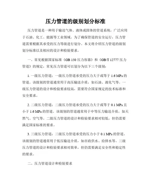 压力管道的级别划分标准