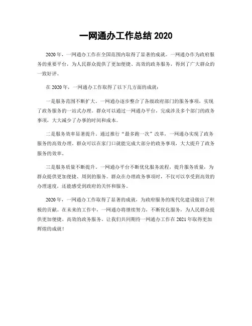 一网通办工作总结2020