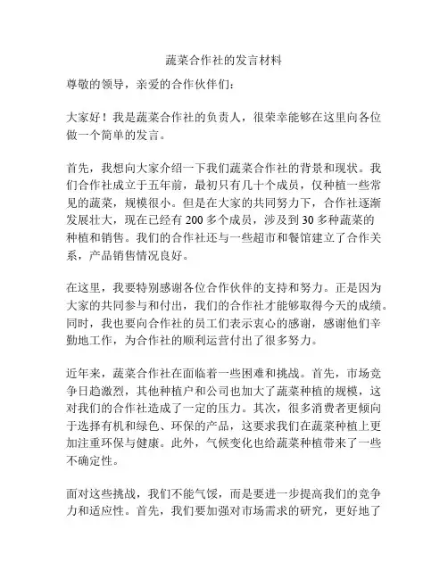 蔬菜合作社的发言材料