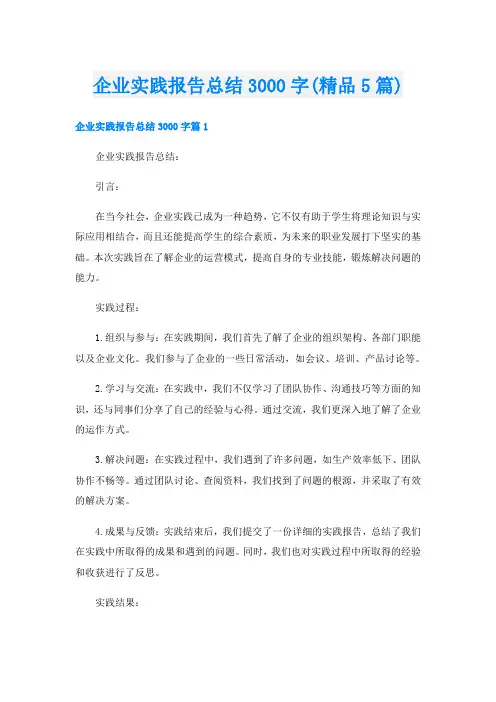 企业实践报告总结3000字(精品5篇)