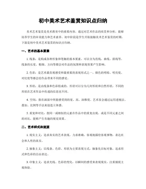 初中美术艺术鉴赏知识点归纳