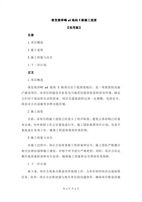 俊发俊泽峰a6地块5栋施工进度