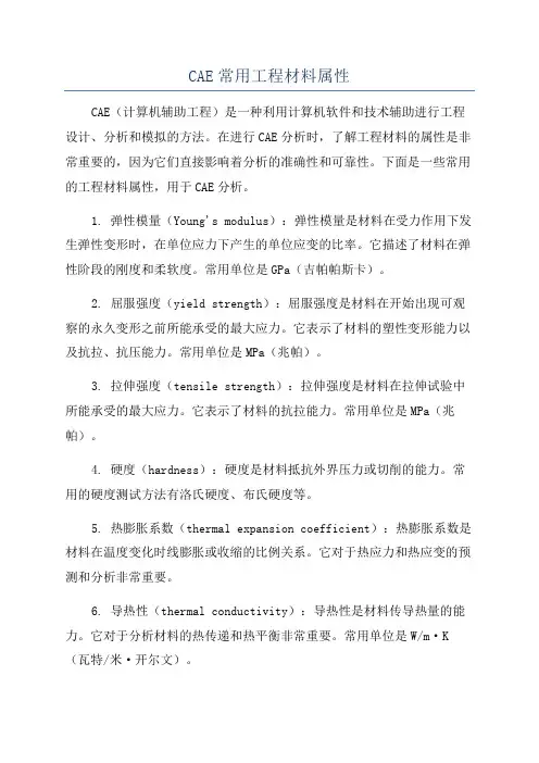 CAE常用工程材料属性