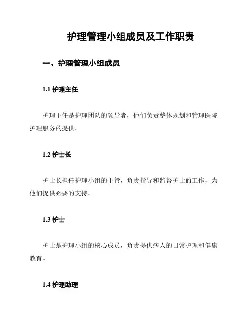 护理管理小组成员及工作职责