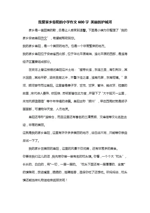 我爱家乡阜阳的小学作文600字 美丽的护城河