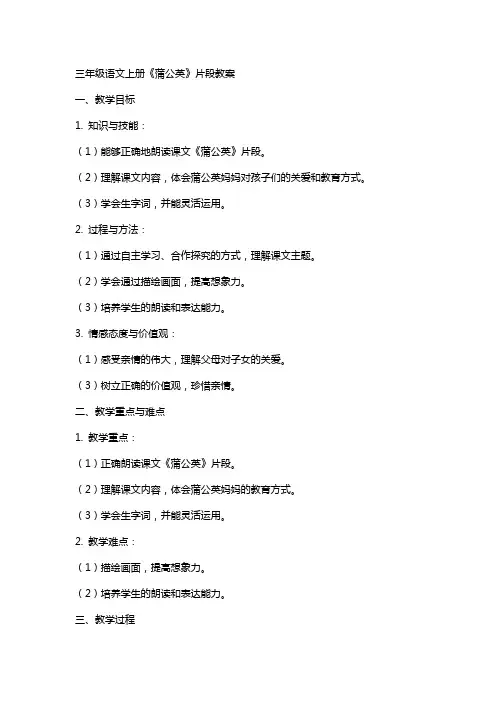 三年级语文上册《蒲公英》片段教案