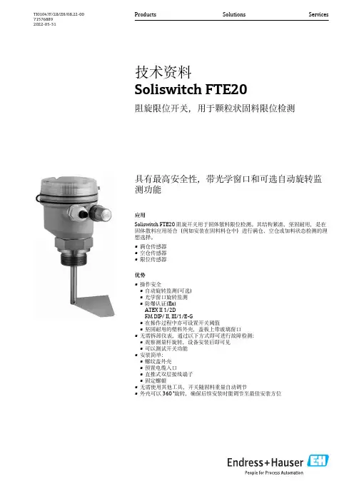 固体散料限位检测用阻旋开关 Soliswitch FTE20说明书