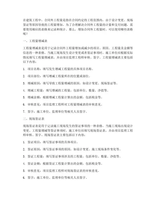 增加合同外工程量用什么表