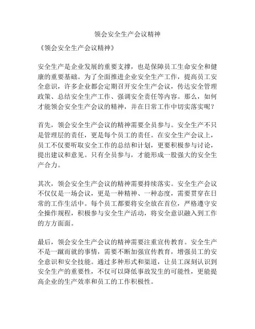 领会安全生产会议精神
