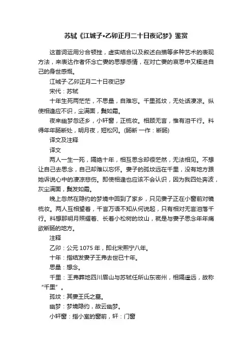 苏轼《江城子·乙卯正月二十日夜记梦》鉴赏