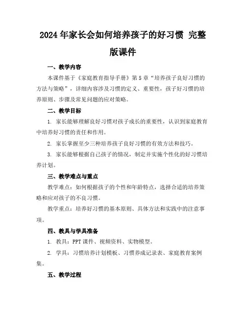 2024年家长会如何培养孩子的好习惯完整版课件