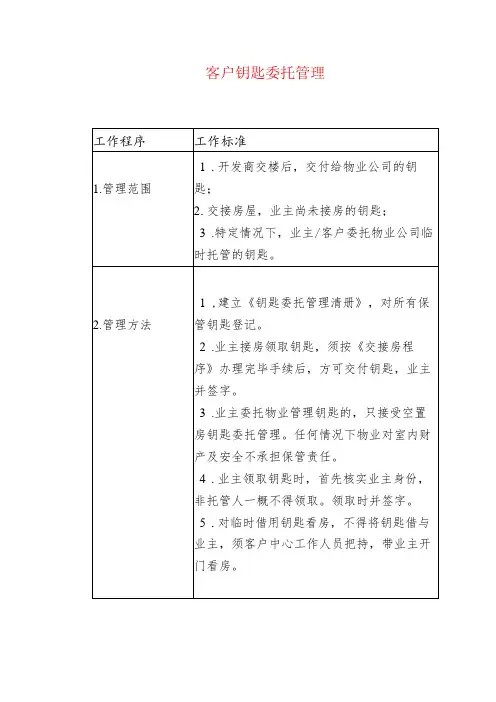 物业管理节点的作业流程--客户钥匙委托管理