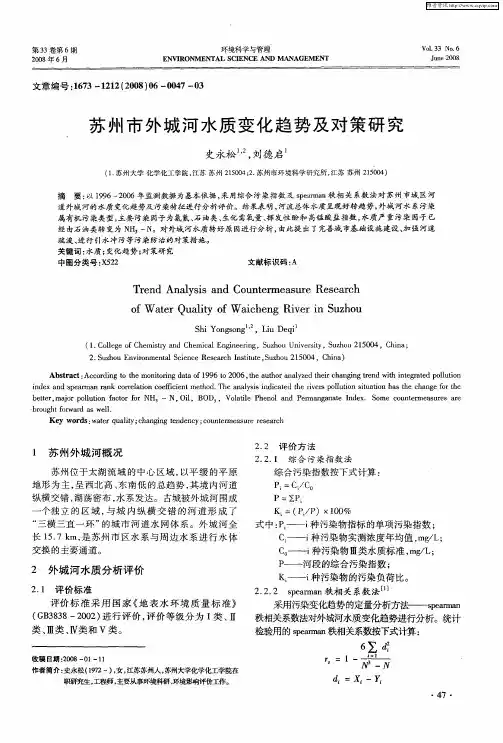 苏州市外城河水质变化趋势及对策研究