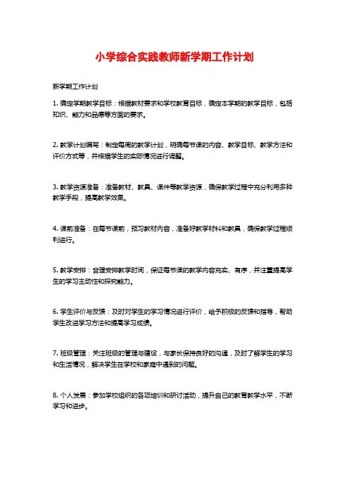 小学综合实践教师新学期工作计划
