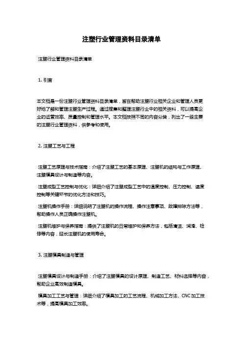 注塑行业管理资料目录清单