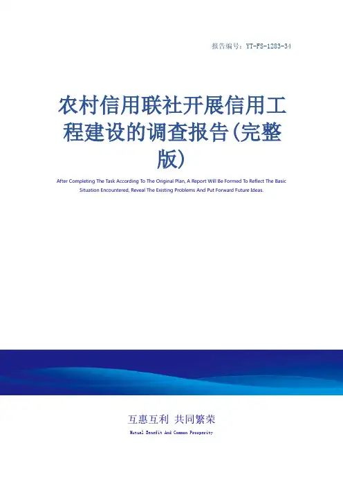 农村信用联社开展信用工程建设的调查报告(完整版)