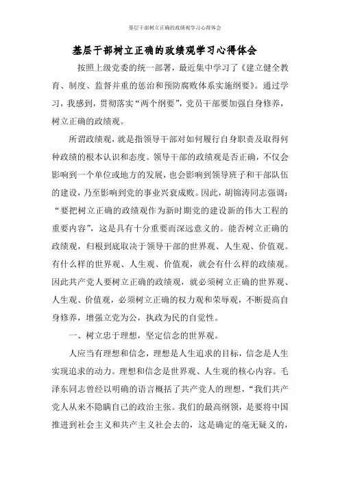 基层干部树立正确的政绩观学习心得体会